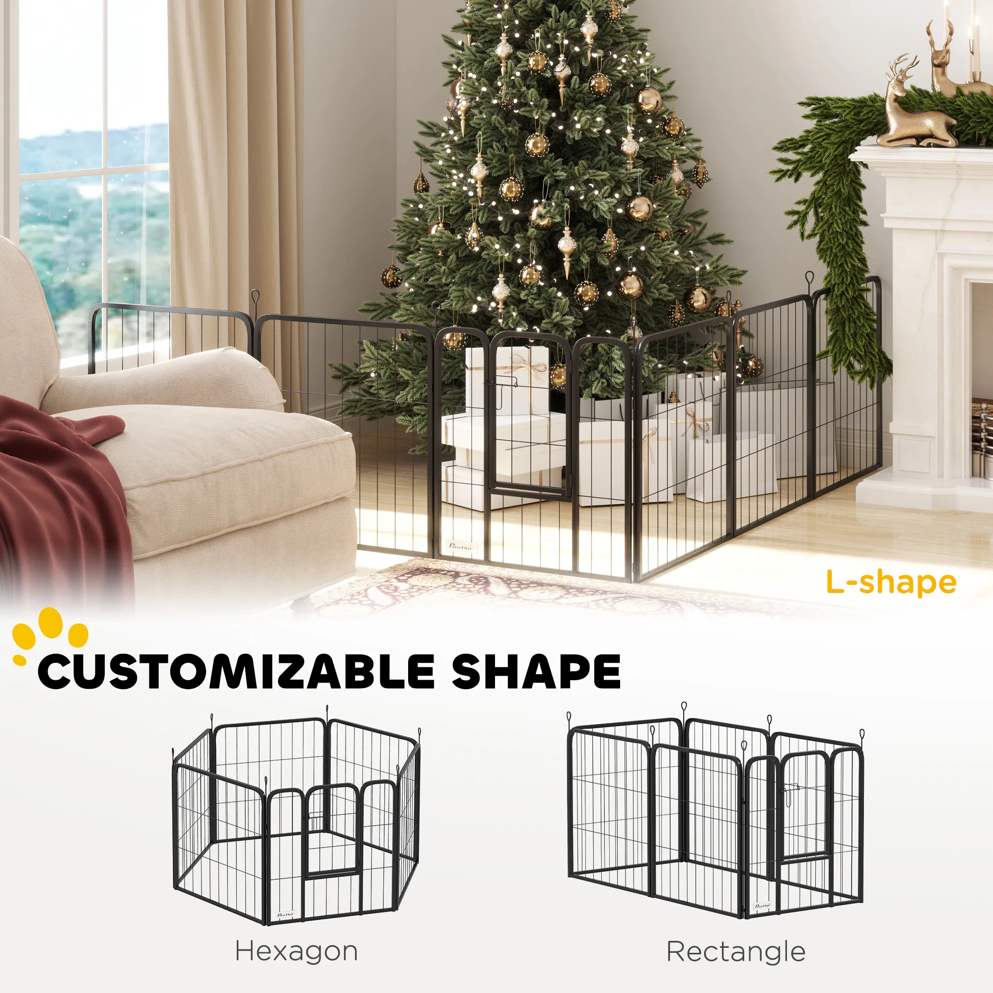 6 Panels Heavy Duty Dog Playpen Outdoor Indoor with Door & Strap, 24" Height Portable & Foldable Pet Playpen — image 4