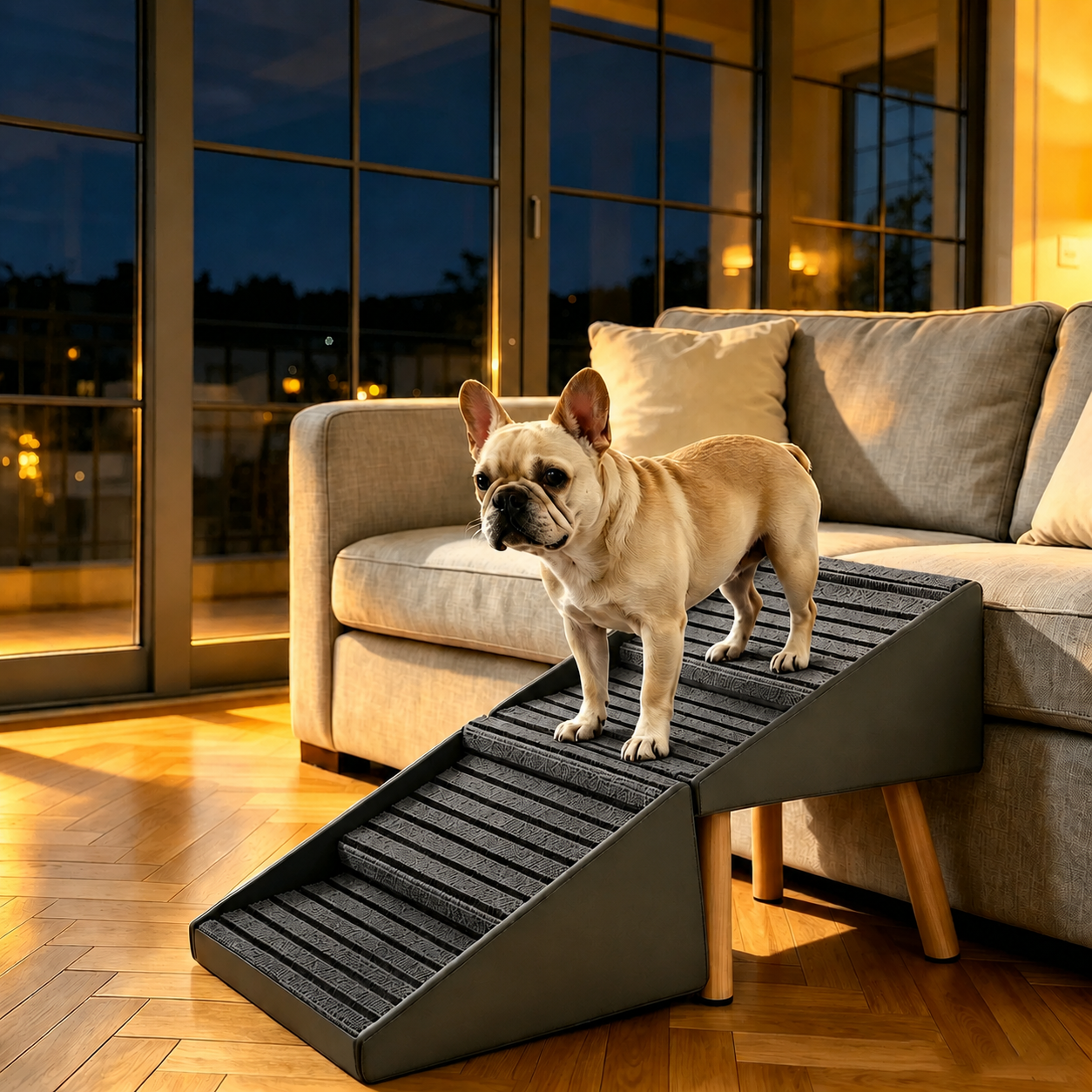 Escalera para Perros 2 en 1 para Cama y Sofá, 19.69" Rampa Plegable para Perros con 4 Escalones y Otomana para Perros Pequeños, Gris — imagen 1