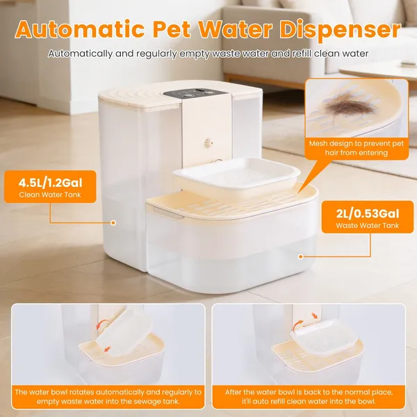 Smart Automatic Pet Water Dispenser, Automatic Pet Water Dispenser With Dual Tank, Dual Tank Filtration 4.5L Cordless Water Fountain With Remote Control For Pets — image 2