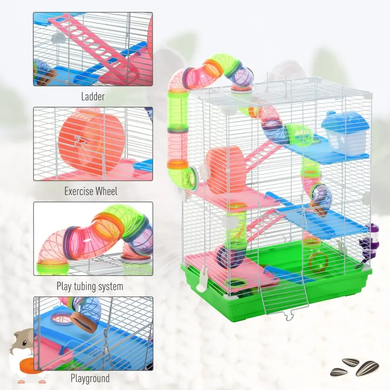 5 Tiers Hamster Cage Portable Animal Travel Carrier W Exercise Wheels Tube — imagen 4