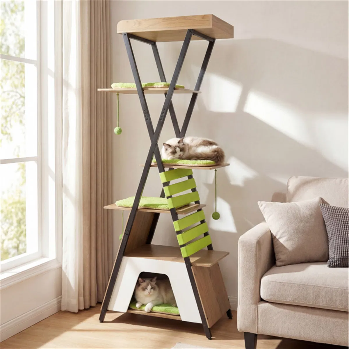 73" Multi-Level Cat Tree with Condo & Perch, Multi-Cat Climbing Tower with Scratching Pad & Interactive Toys — image 1