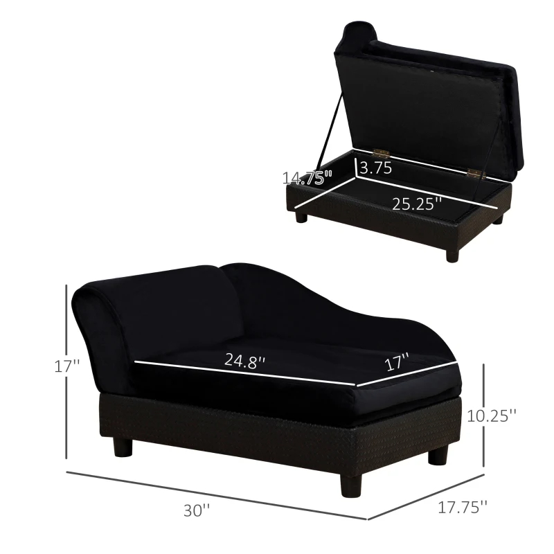 PawHut Pet Sofa Bed Couch With Storage, Pet Sofa For Cats And Small Dogs, Black — imagen 1