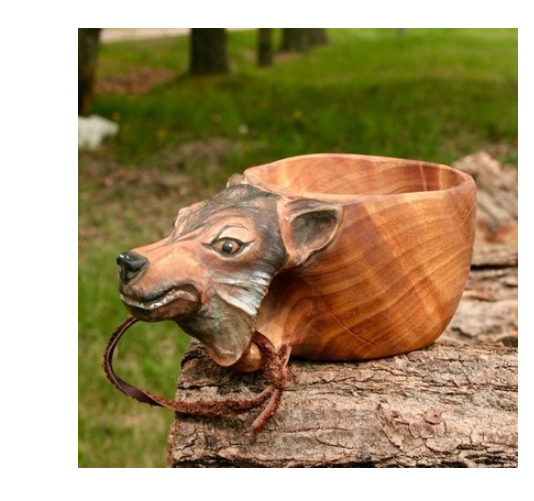 Taza de Madera Esculpidas a Mano - Kuksa Nórdica para Camping y Café — imagen 2