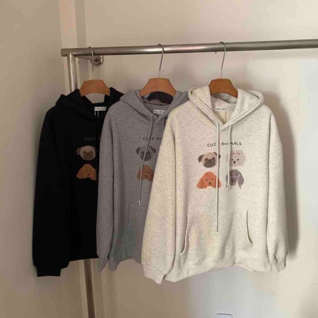 Women's Hoodie with Cartoon Dog Print, Fleece-Lined Thickened Loose Casual Hoodie — image 2