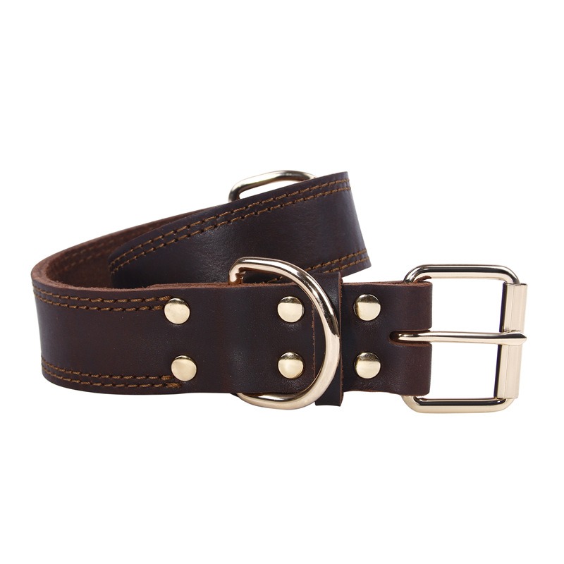 Collar de Cuero de Vacuno Vintage con Broche de Cobre Dorado para Perros Alemanes Sabuesos, Tamaño Medio y Grande — imagen 4