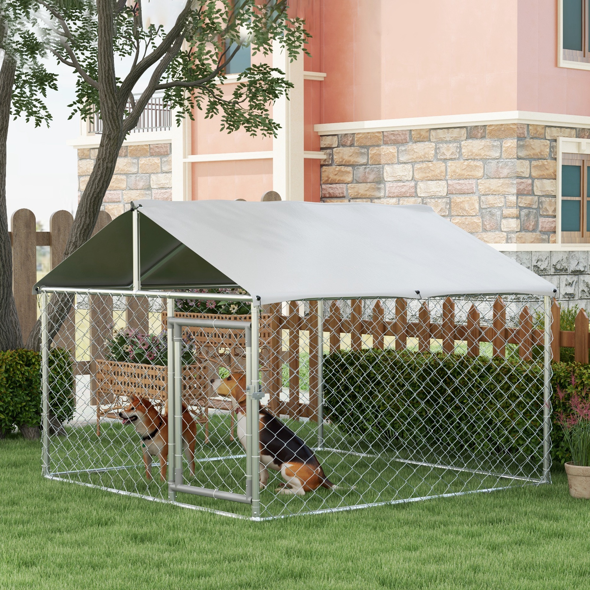 Casa para Perros al Aire Libre de 6.6x6.6x4.9 pies, Acabado en Plata con Techo Impermeable — imagen 1