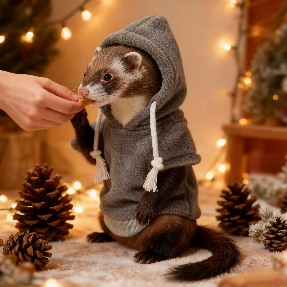 Lizard Jacket Elastic Ferret Hoodie Cozy Thick Fleece Ferret Pullover Soft Stylish Drawstring Pet Warm Clothing Winter — image 2
