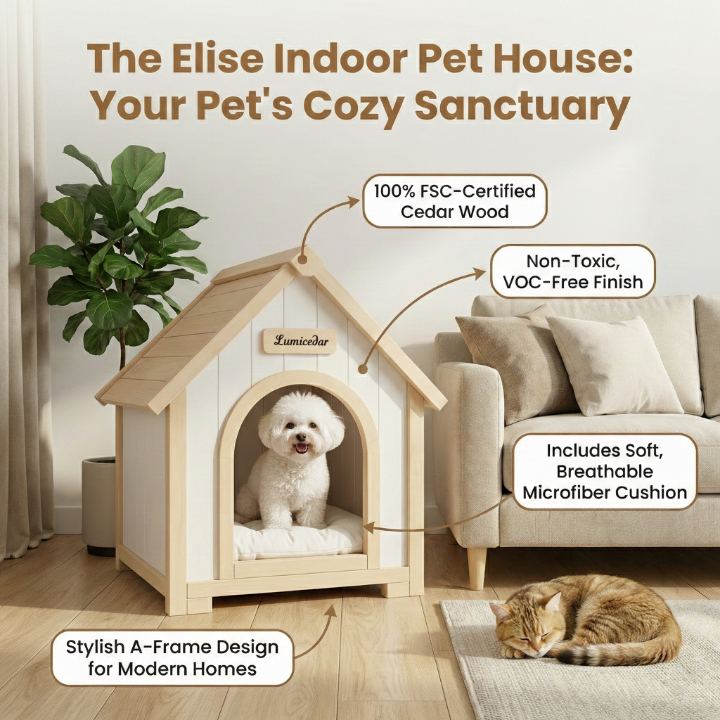 Casa de Perro Moderna en Madera para Interior con Almohadilla EVA – Casa de Animales de Ceder Solida para Pequeños Perros y Gatos — imagen 28