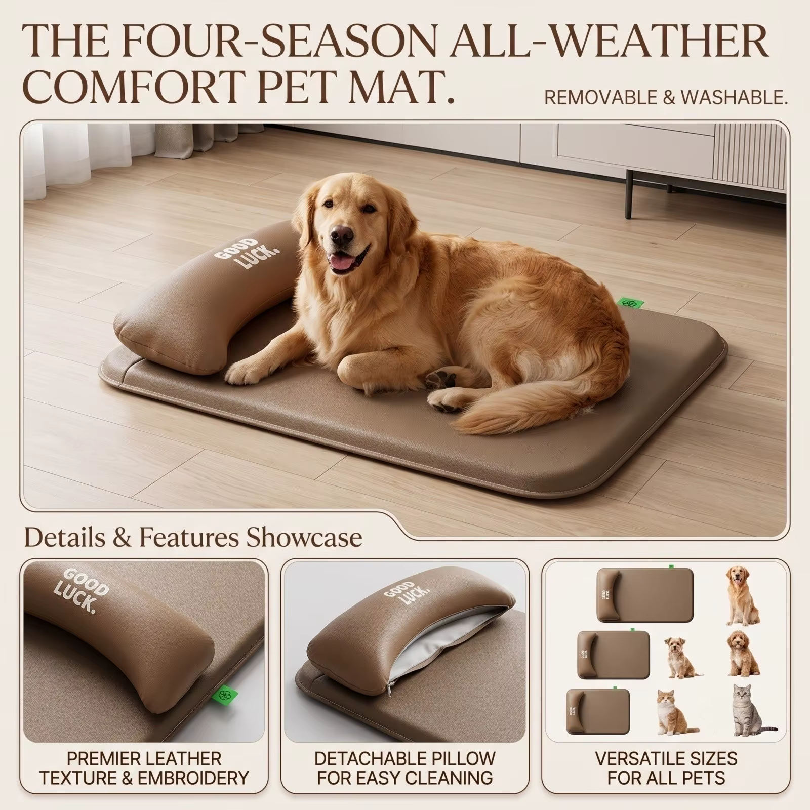 New Pet Bed with Pillow Removable and Washable Pet Mats All-Season Soft Cushion for Dogs and Cats Pet Supplies — image 2