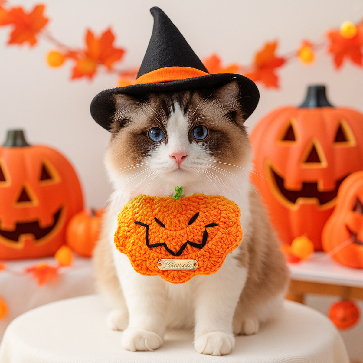 Pet Accessory Halloween Gold Label Knit Bandana Cat Dog Bib Ghost Festival Cartoon Pumpkin Tied Neckwear — image 2