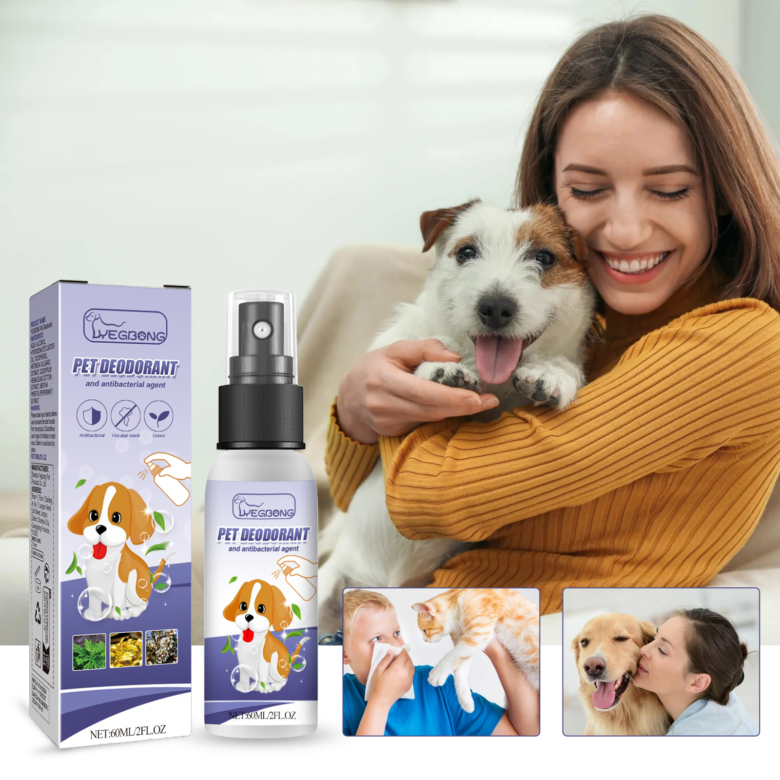 Spray de Odor Natural para Mascotas 60 ml con Extractos de Portulaca y Aloe, Eliminador de Olor Animal Sin Tóxicos, Fórmula Suave para Perros — imagen 3
