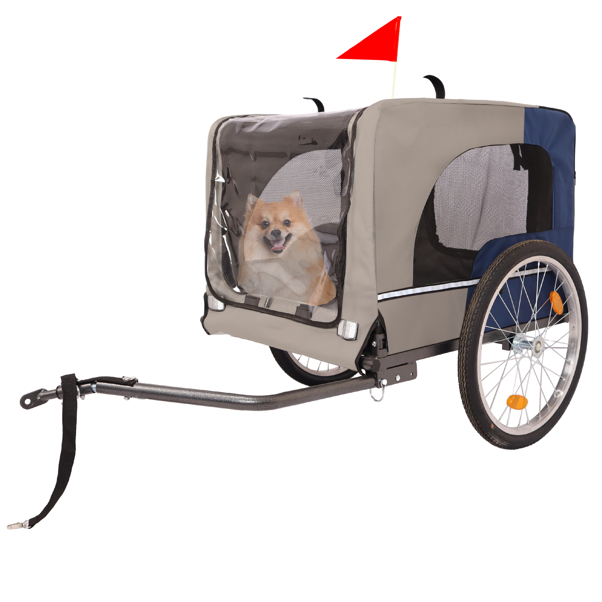 Dog Bike Trailer - Folding Pet Trailer Car For Bicycle, Folding Pet Carrier With 20 Inch Wheels, 2 Entrances, Safety Flag, Easy To Connect & Store — image 3