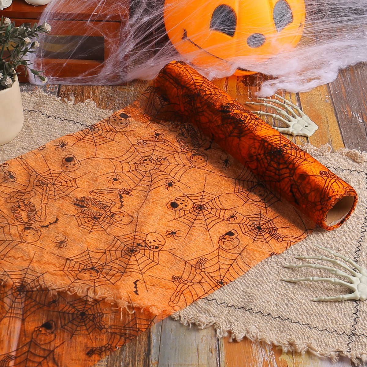 Halloween Bat Spider Web Yarn Roll Meal Mat Ghost Festival Party Table Decoration Mesh Tablecloth Table Banner — image 6