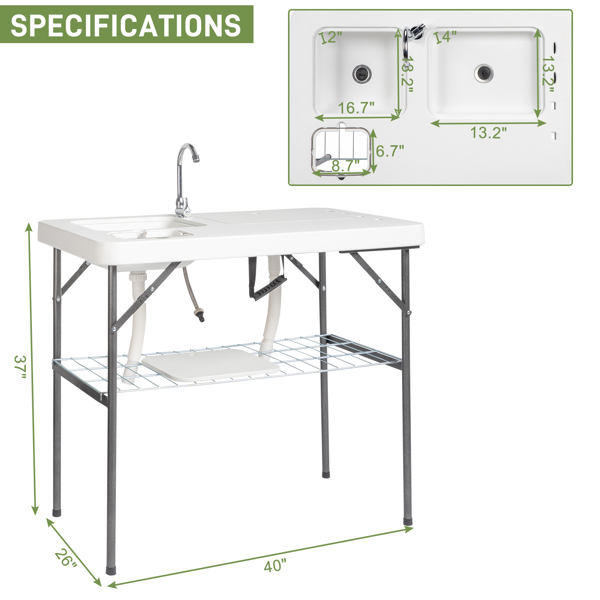 With Wire Mesh, White, Outdoor Fish Killing Table, HDPE, Rectangular Shape, Foldable — image 5