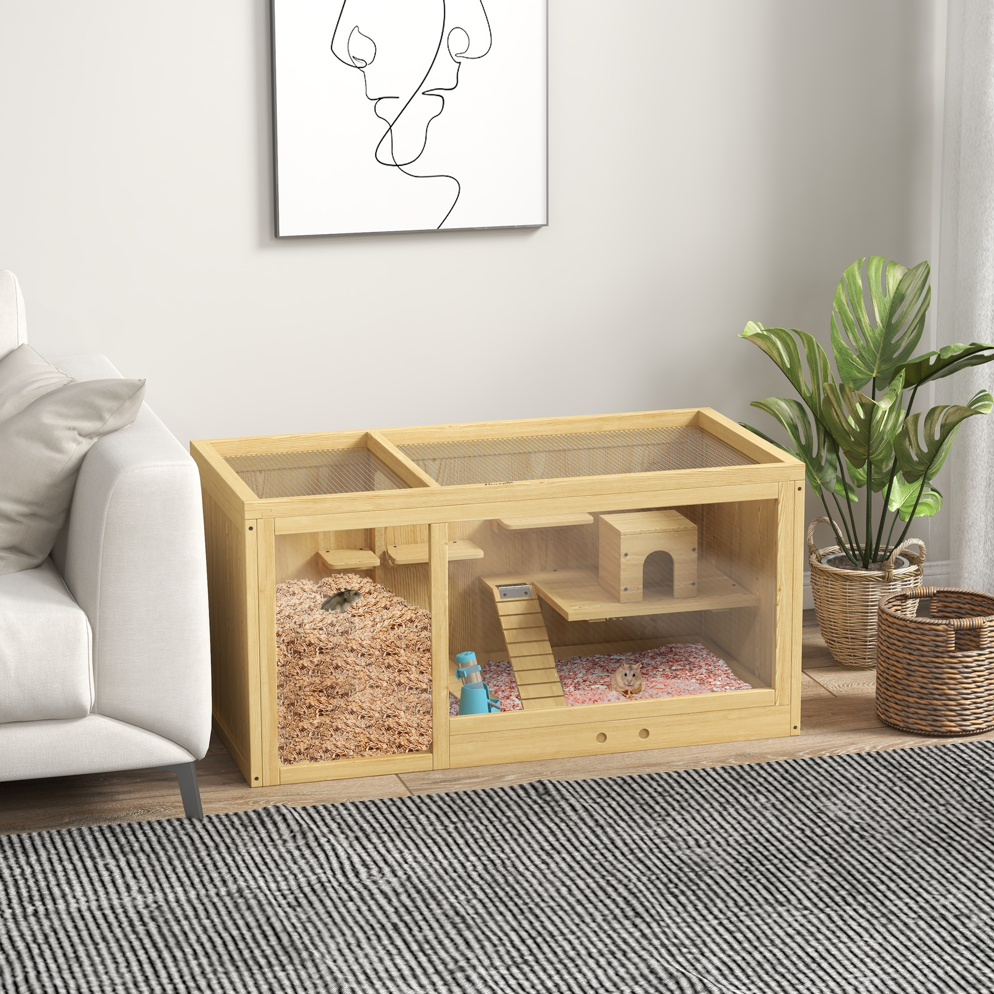 Caja de Hamster de Madera Grande con Plataforma Extraíble, Señales y Escalera — imagen 1