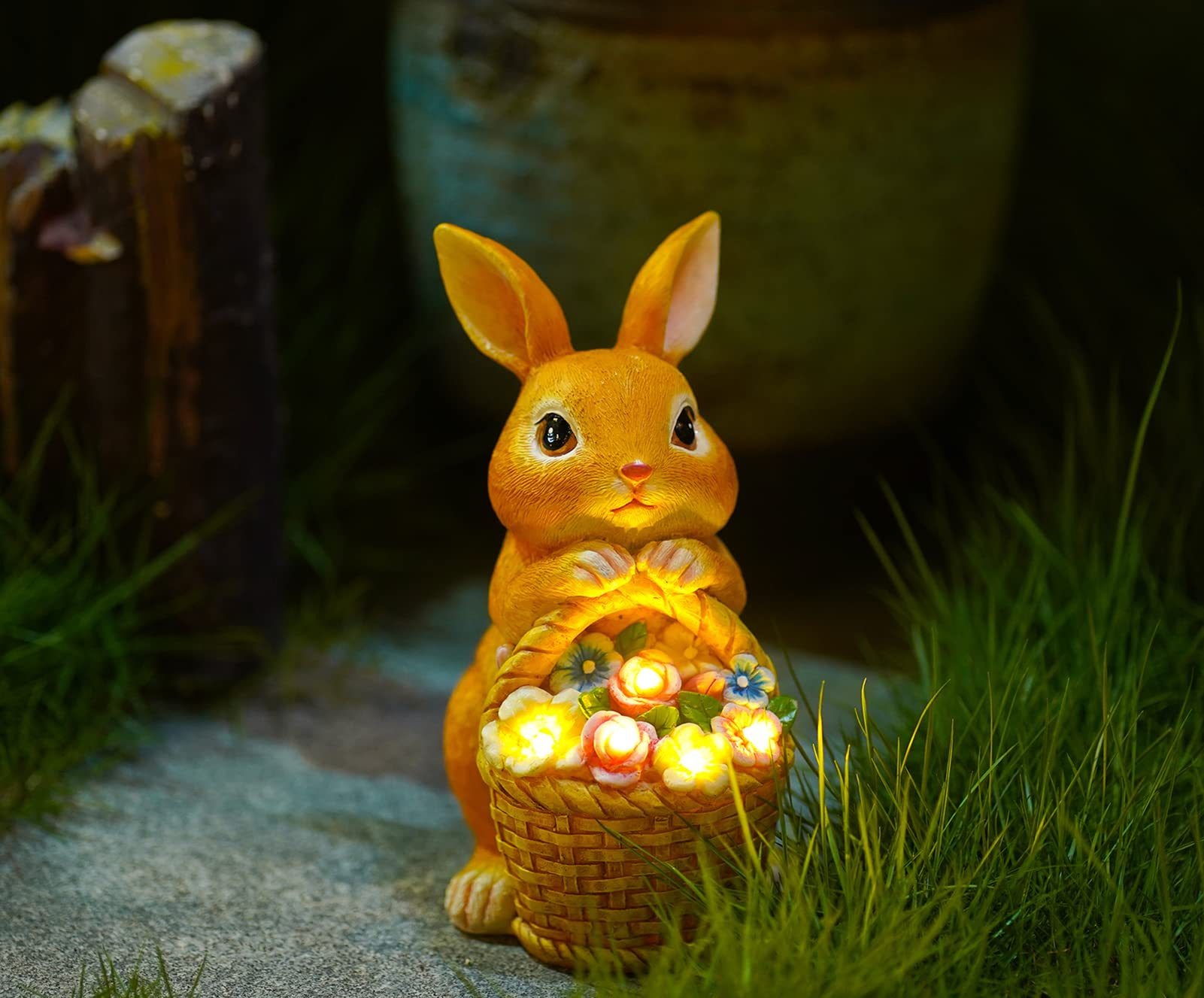 Solar Rabbit Basket Decoration Resin — image 4