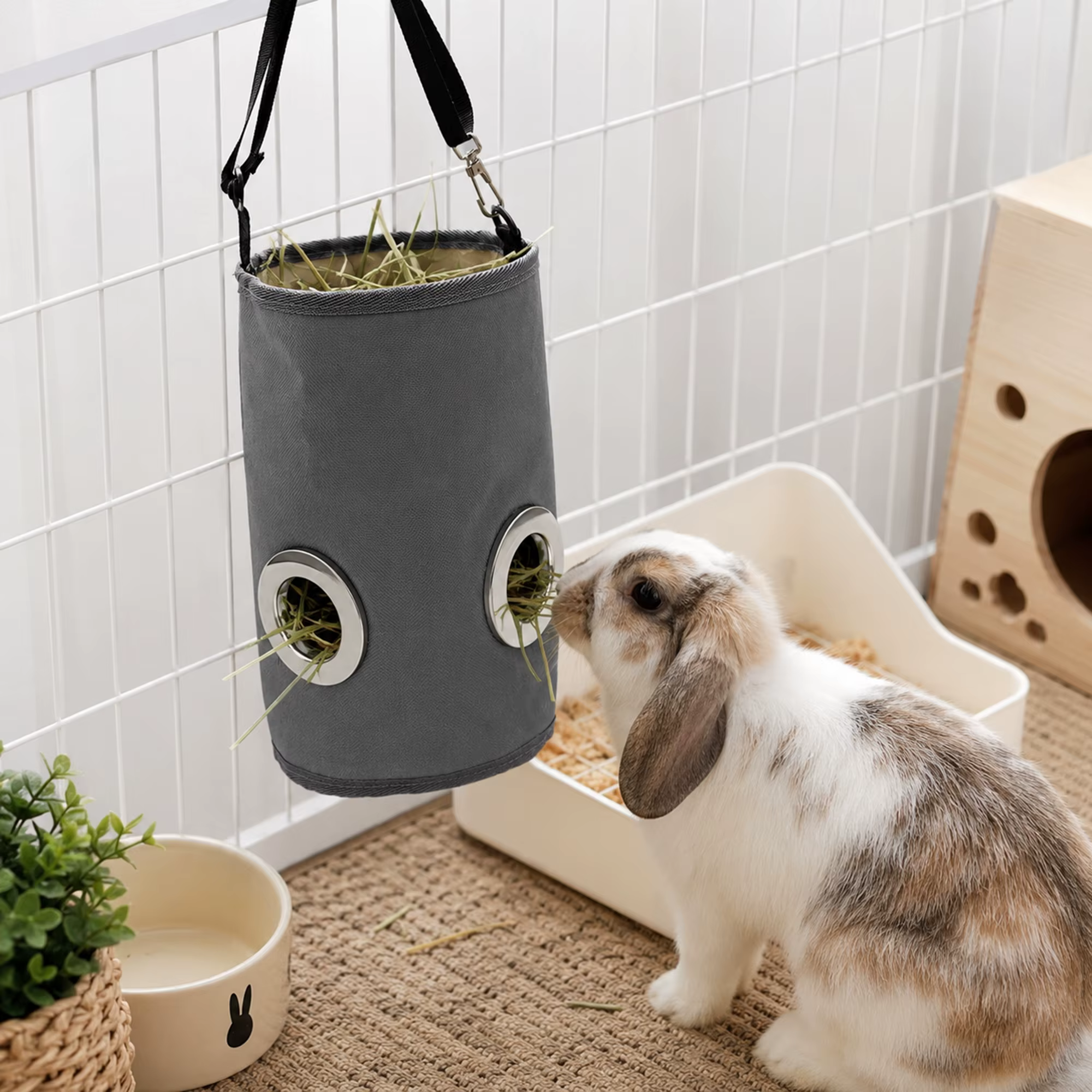 Bolsa de Alimento para Conejos Suspendida Limpiable Ajustable Instalación Fácil Resistente a Mordeduras Automático de Alimentación Bolsas de Suministros para Mascotas — imagen 3