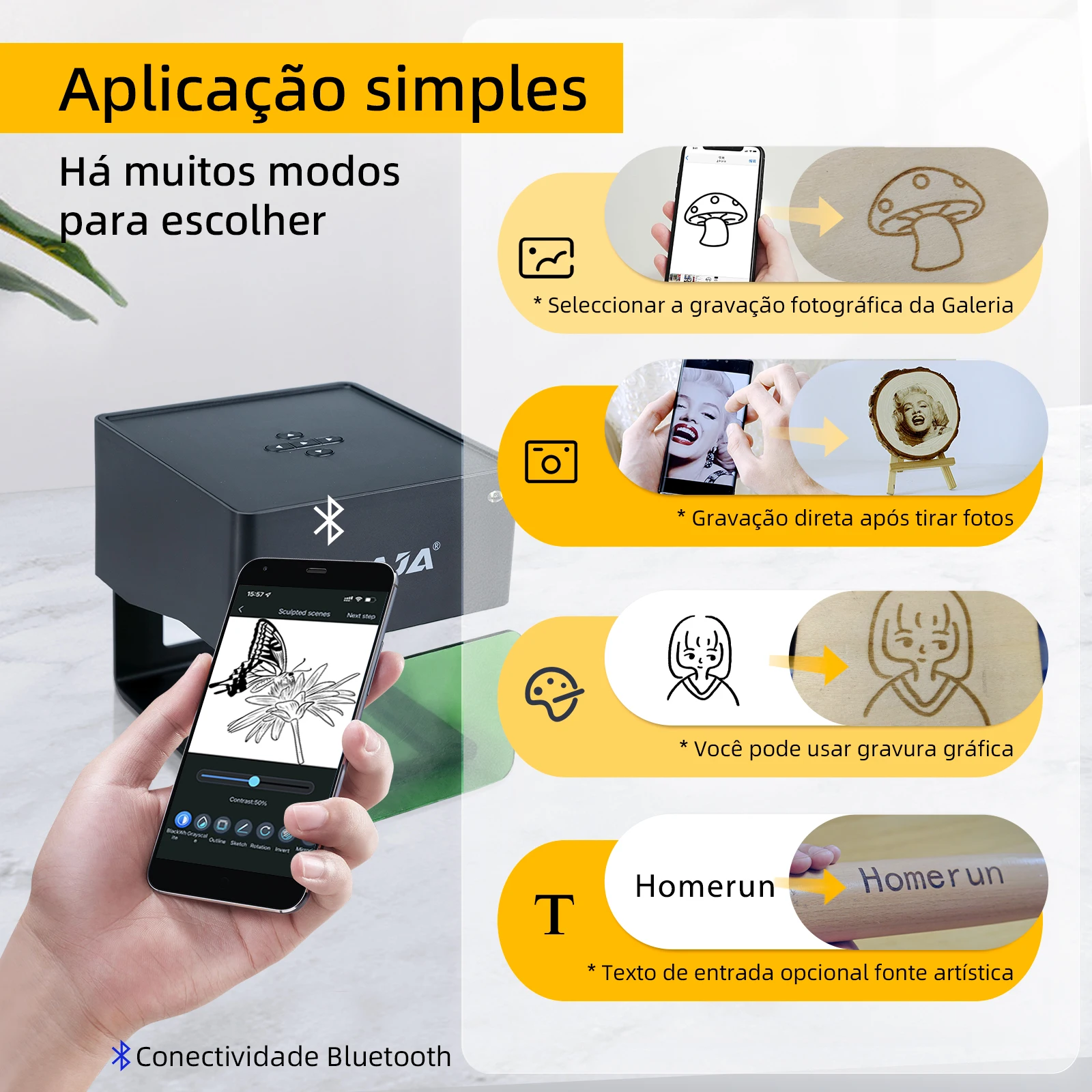 DAJA Mini Laser Grabador Portátil DIY Bluetooth Máquina Etiqueta de Perro Pintada Papel Cuero Madera Plástico Logo CNC — imagen 2