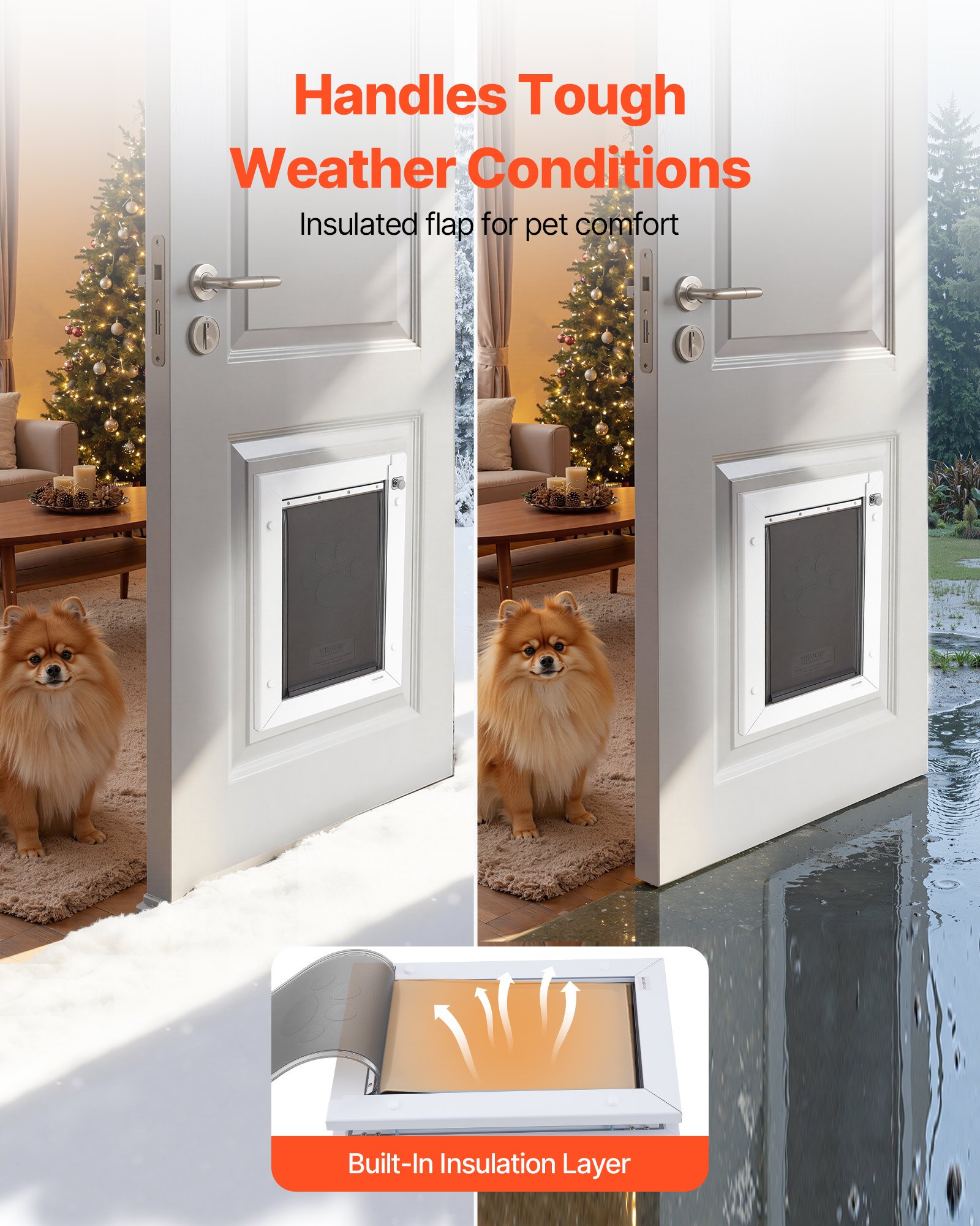Puerta para Mascotas, Mediana, Con Tres Tapas Magnéticas y Estructura Metálica, Paredes Fuertes y Resistentes al Tiempo para Puertas Interiores y Exteriores, Fácil de Instalar, Acceso Fácil Entrada-Salida para Tus Amores Caninos, Blanco — imagen 3