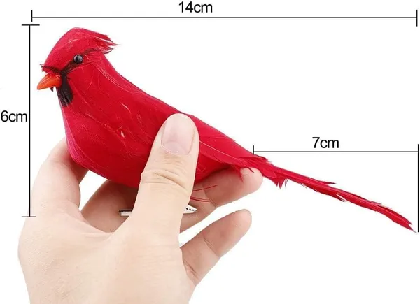 12 Pzas Pájaros Cardenales Rojos con Clip, Decoración para Árbol de Navidad, Pájaros Rojos Artificiales con Plumas para Coronas y Adornos — imagen 3