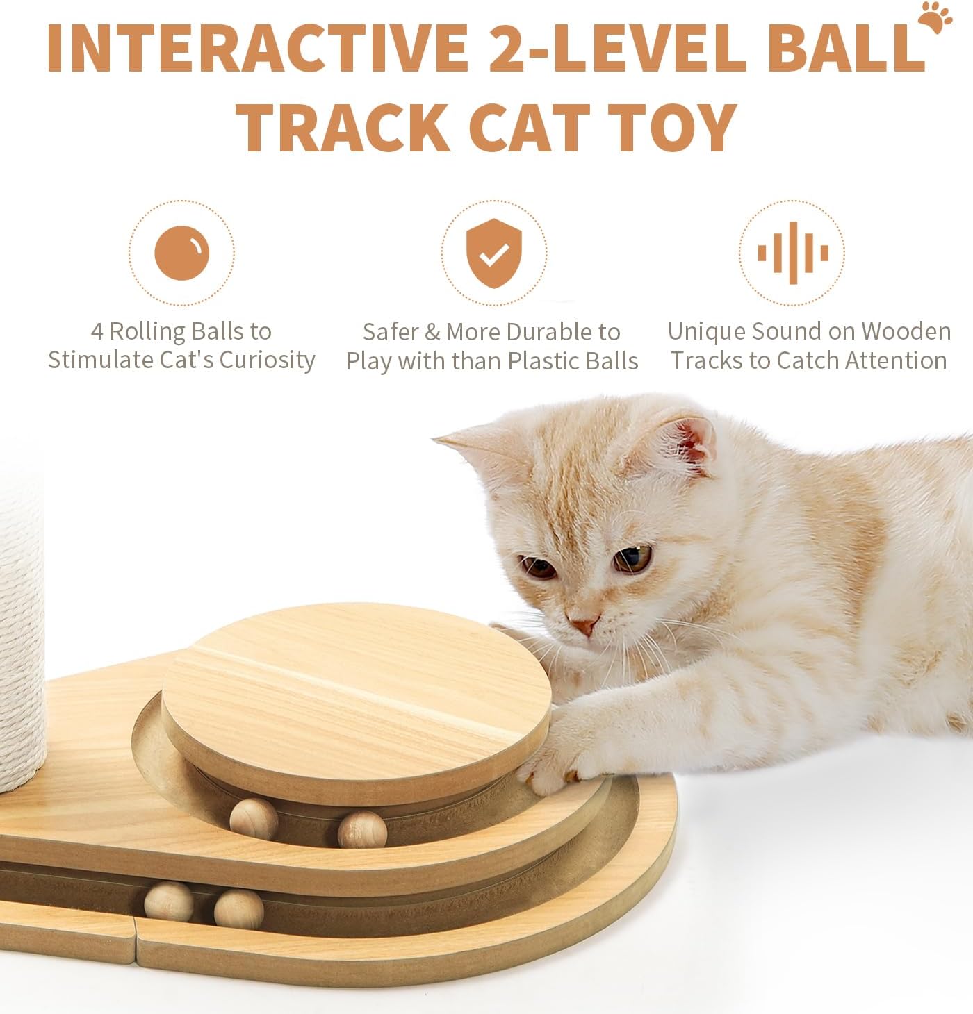 Poste de Rastrillado para Gatos Mediano con Dos Capas de Sisal, Juguetes Interactivos para Indor, Bola Colgante de Madera para Kitten — imagen 8