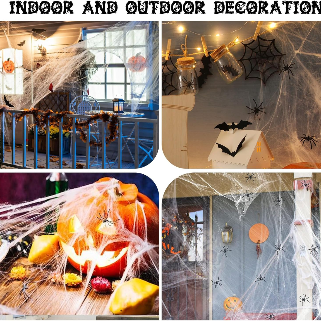 Redes de Arañas y 50pcs Gusanos Falsos Super Estirables Redes de Araña para Decoración de Halloween Indoors y Exteriores — imagen 2