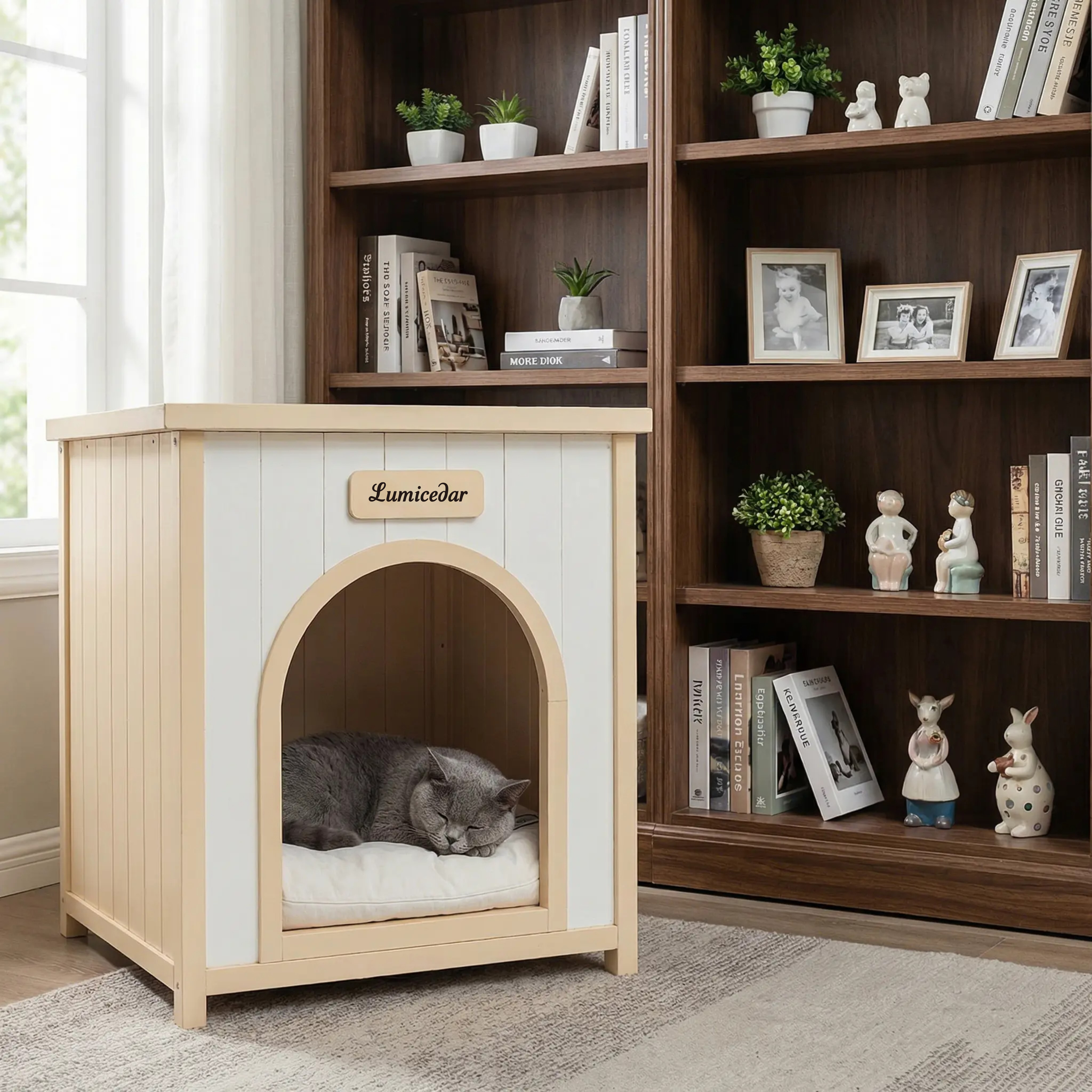 Modern Indoor Wooden Dog House with Removable Cushion – Solid Cedar Pet House for Small Dogs & Cats, Furniture-Grade Scandinavian Design — image 27
