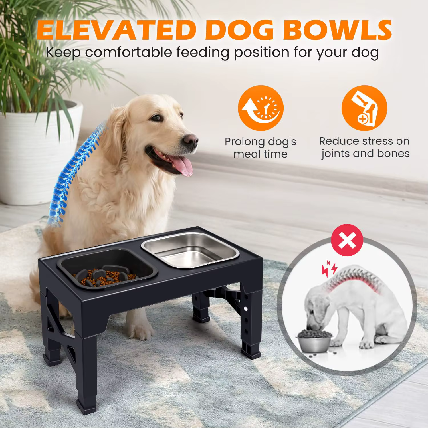 Comederos Elevados para Perros 2 en 1 Comedero Lento, Comederos de Comida y Agua para Mascotas de Acero Inoxidable/Plástico Antideslizantes con Base Plegable — imagen 6