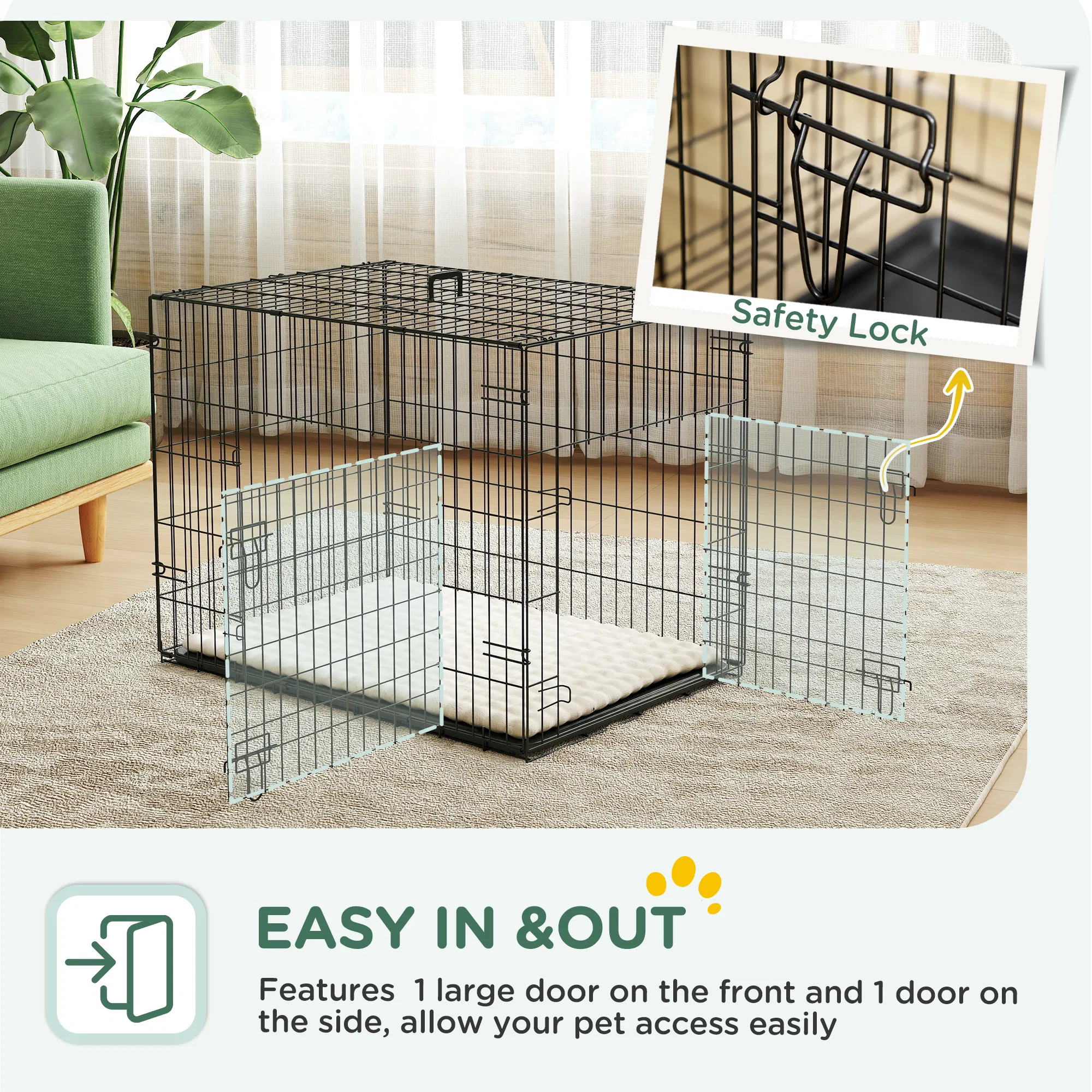 30" Dog Crate with 2 Doors, Folding Metal Dog Cage with Soft Cushion, Removable Tray, Handle, for Small Dogs, Black — image 3