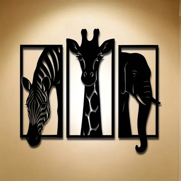 Arte de Pared Metálico con Pintura Cremosa de Animales Africanos 3 Piezas - Zebra, Jirafa y Elefante para Decoración Hogar - Envío a Temu, TikTok y Recogida en CIFbuy — imagen 1
