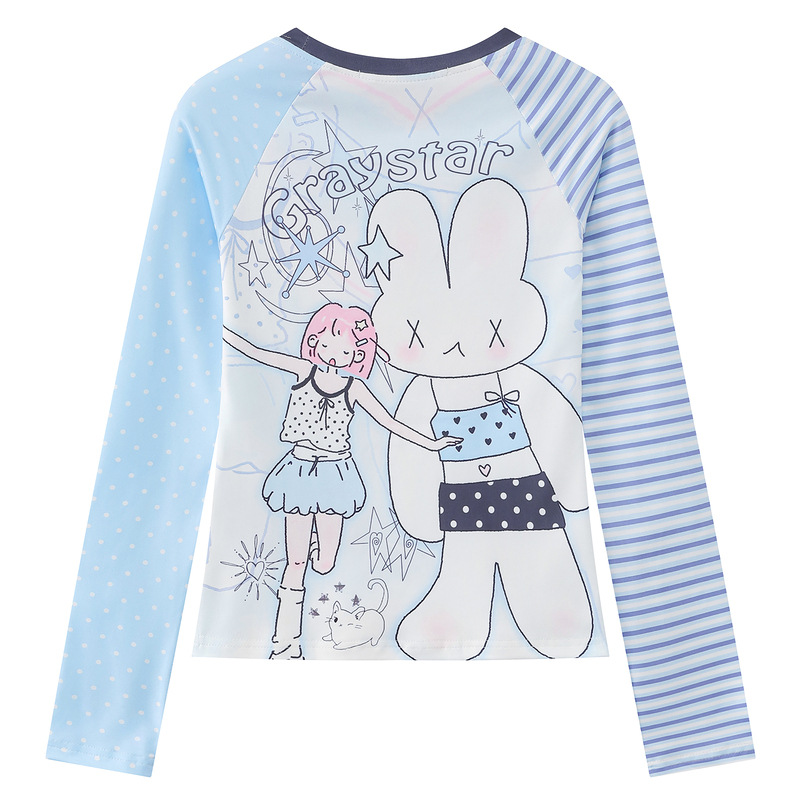 Cute rabbit girl patchwork shoulder long sleeved T-shirt — image 3