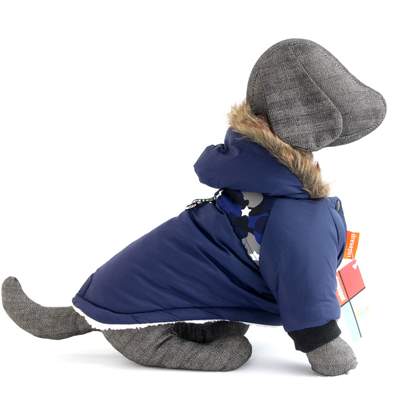 Dog Autumn And Winter Clothes Pet Vest Hoodie Two-Legged Plush Jacket Warm Coat Leash Clothes — image 5