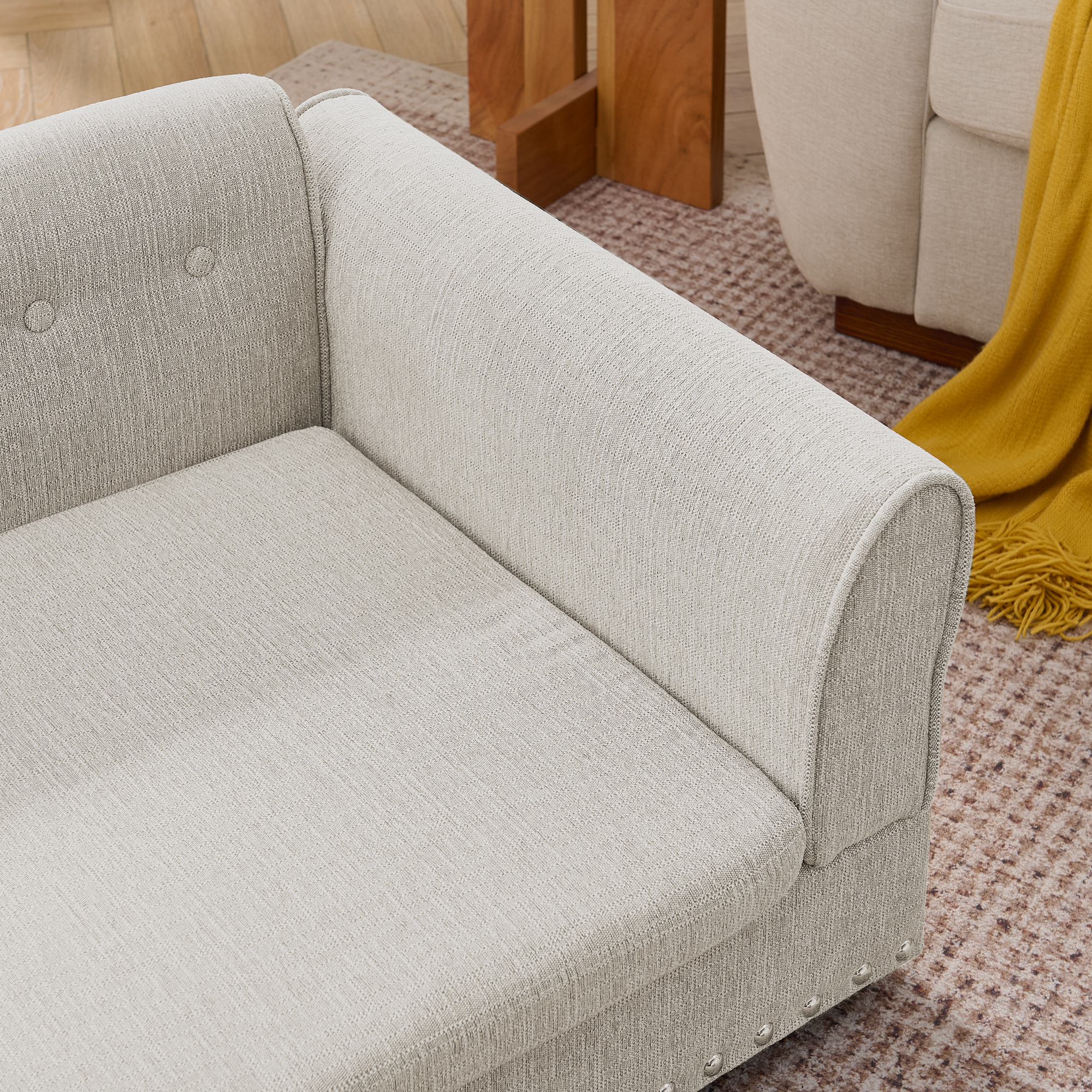 Silla de Sofá Grande para Mascotas, Estilo Moderno Elegante con Tela de Lino, Silla de Perro Elevada con Espaldar y Manijas para Canes Grandes - Beige — imagen 3