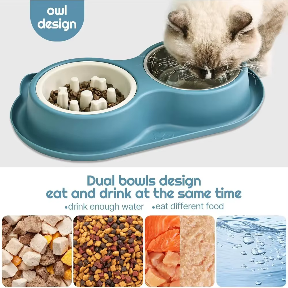 Bol de Alimentación para Gatos en Acero Inoxidable con Base de Silicón Anti-Gresca para Perros y Gatos Comida Lenta para Prevenir Ahogamiento Canino — imagen 2