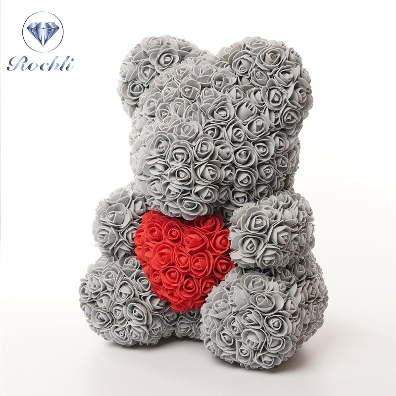Ramo de rosas simuladas de oso que abraza el corazón, regalo de cumpleaños para ositos de peluche — imagen 20