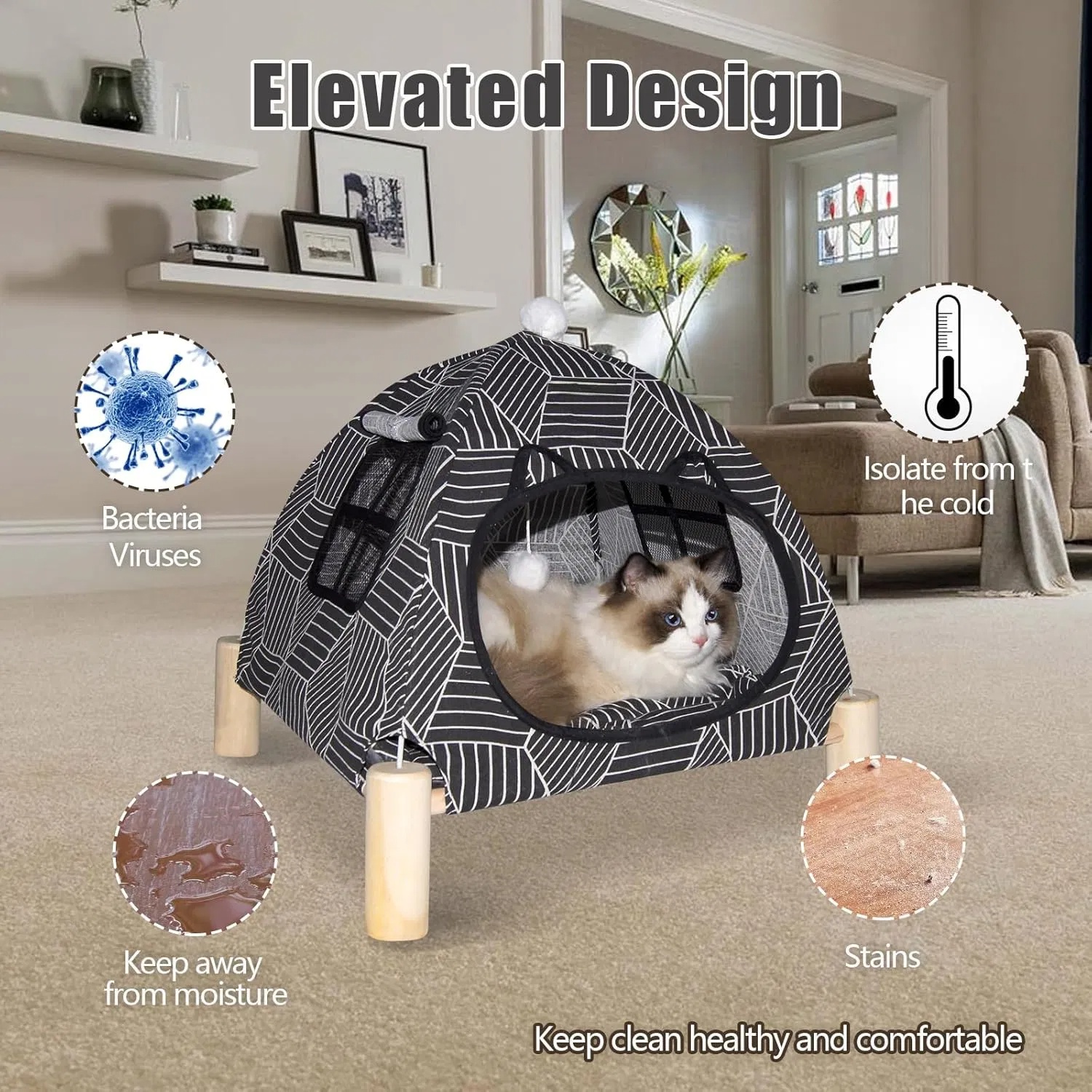 Tenda Portátil para Gatos - Colchón de Interior Fácil de Enrollar para Gatos y Pequeños Perros, Almohada Limpiable, Escondite Cómodo para Kitten y Adultos — imagen 6
