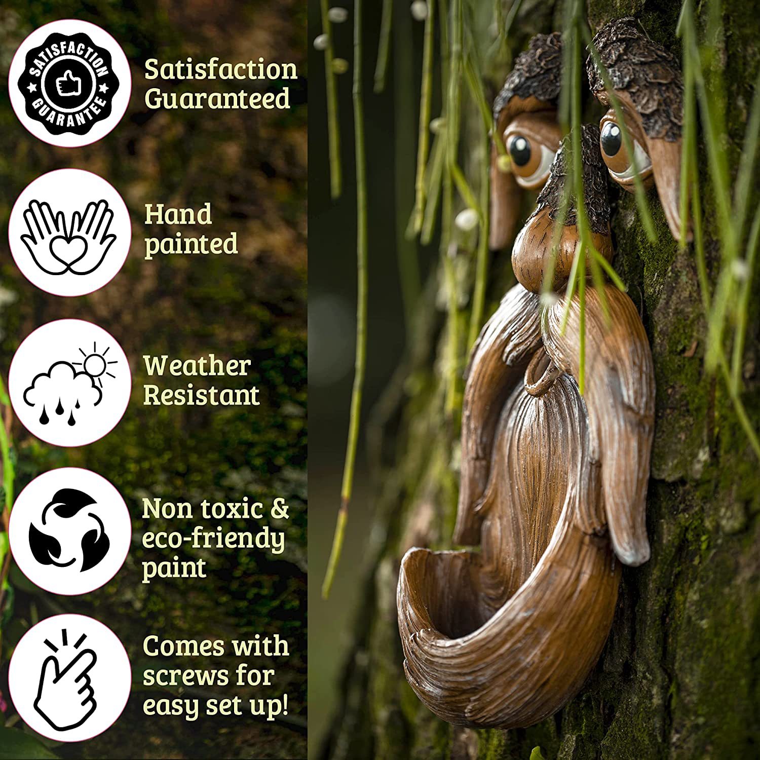 Garden Creative Decoration Outdoor Bark Monster Bird Feeder Wall Decoration Pendant Resin Crafts — image 4