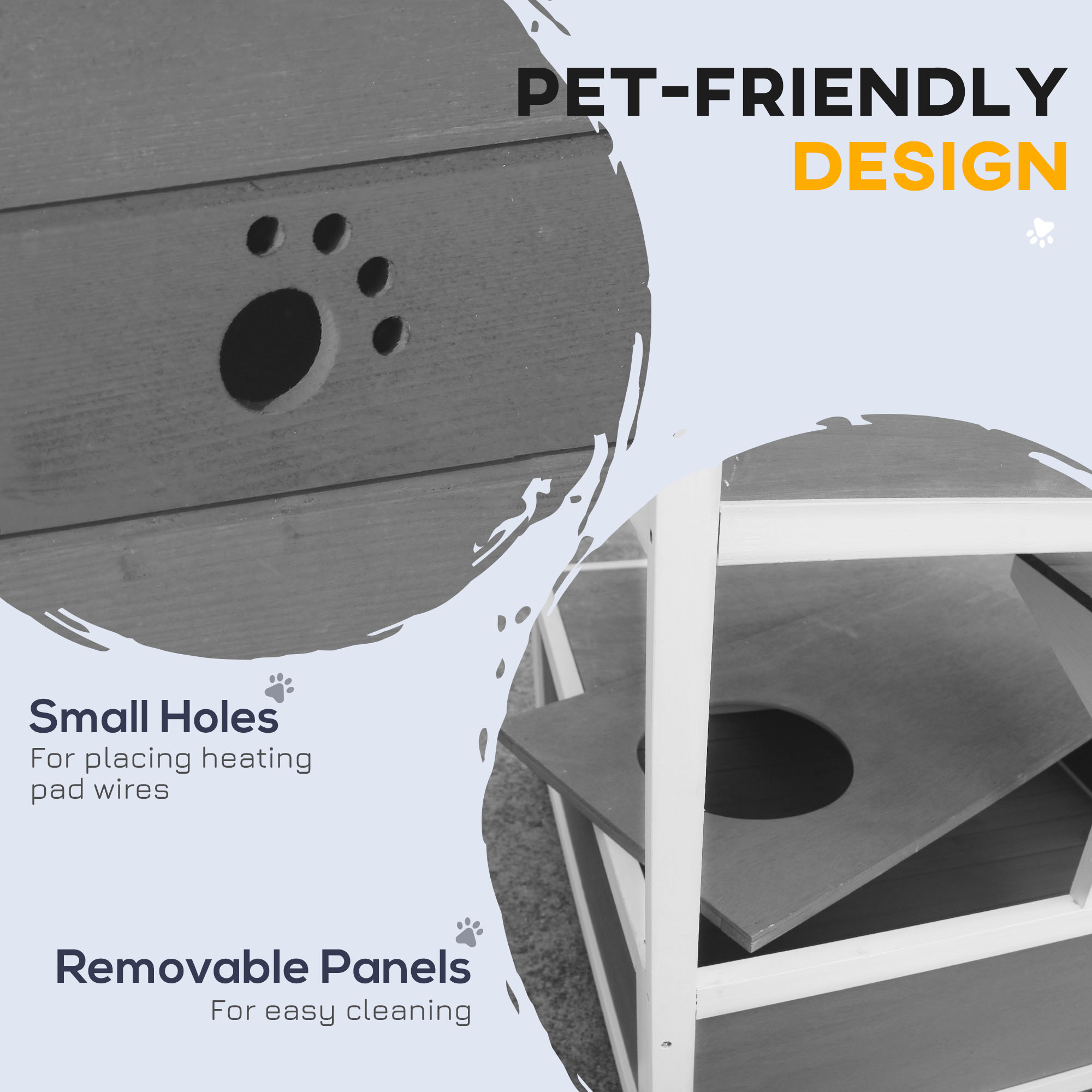 Wooden Outdoor Cat House with Asphalt Roof, Escape Doors, Condo, Jumping Platform, Light Gray — imagen 7