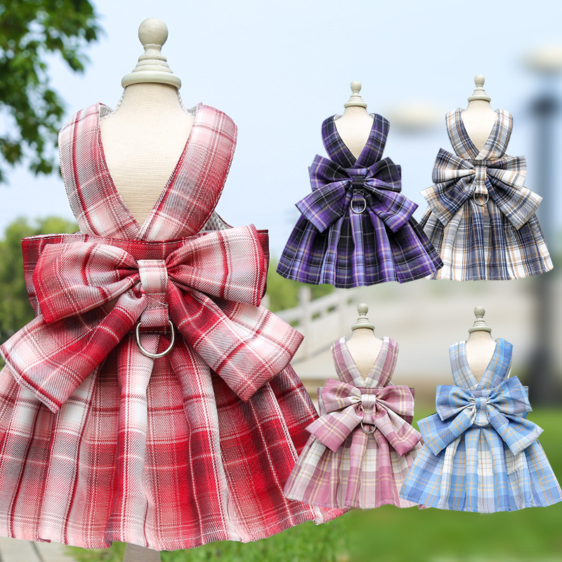 Ropa de Trazo para Perros con Estampado de Plaid, Cinturón de Pecho con Correa y Faldita para Salir — imagen 2