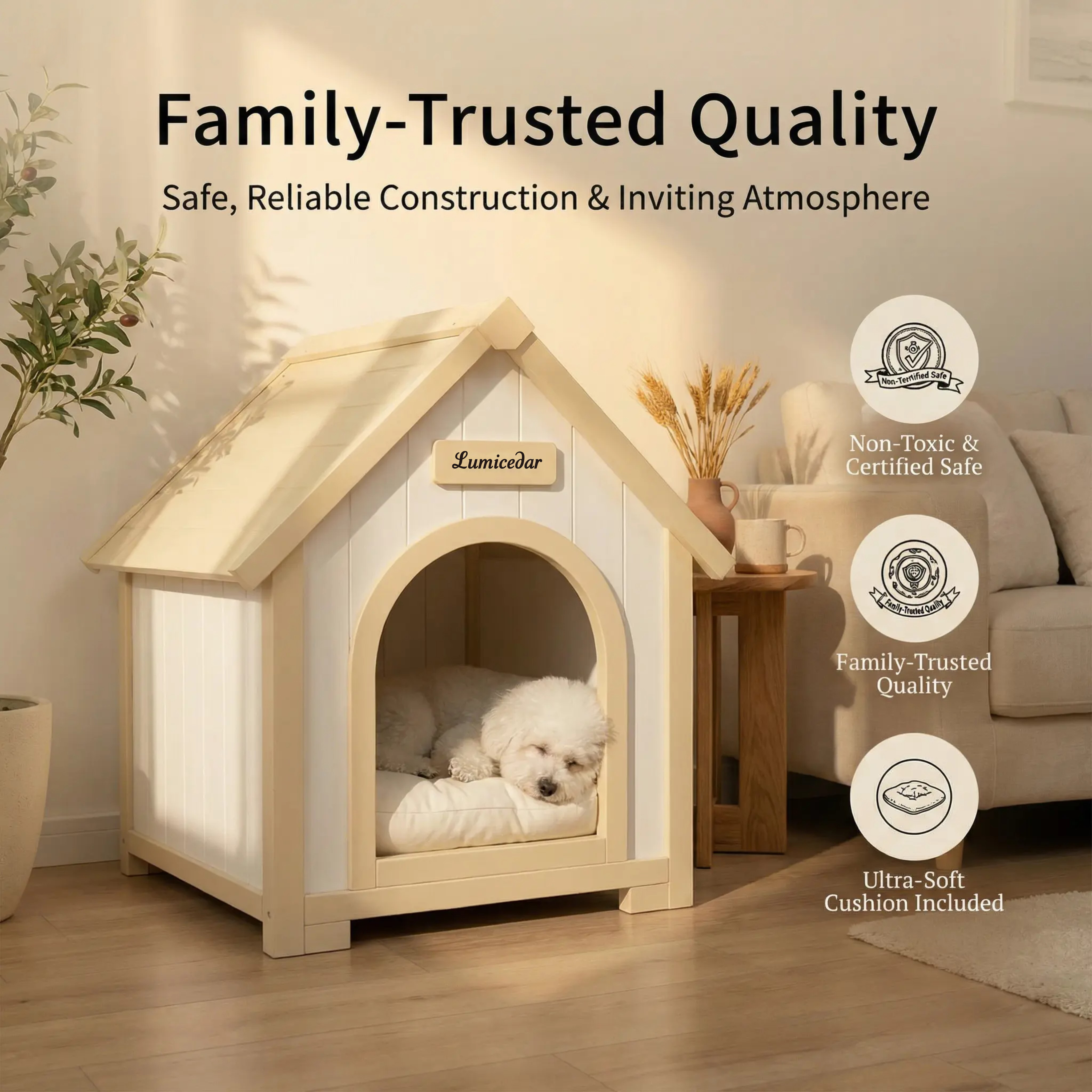 Casa de Perro Moderna en Madera para Interior con Almohadilla EVA – Casa de Animales de Ceder Solida para Pequeños Perros y Gatos — imagen 6