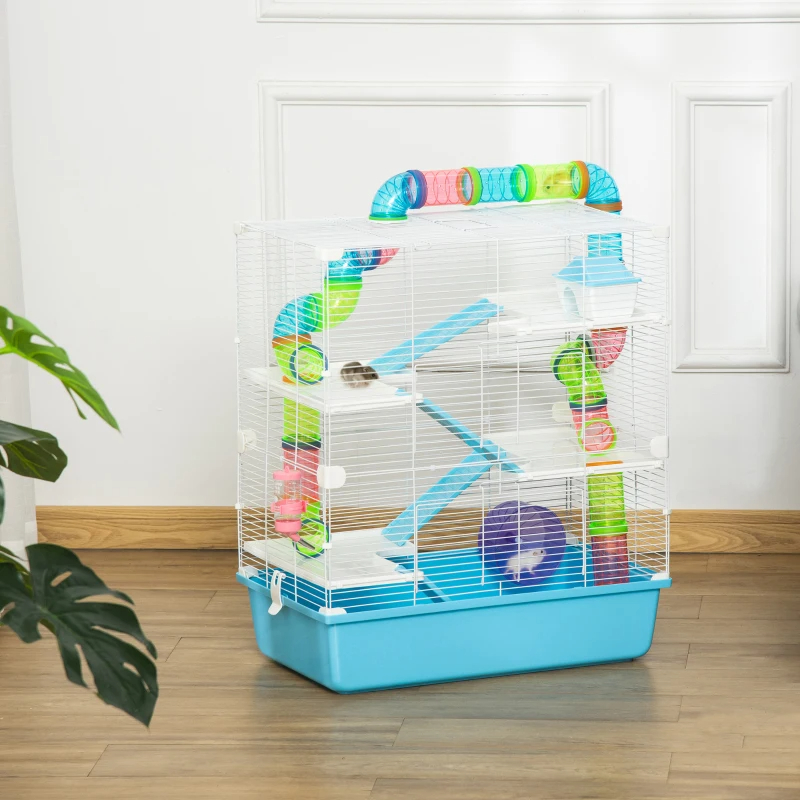 Hamster Cage With Tubes And Tunnels, Portable Carry Handles, Rat House And Habitats Big 5-Tier Design, Mouse Cage Includes Exercise Wheel, Water Bottle, Food Dish, Light Blue — imagen 4