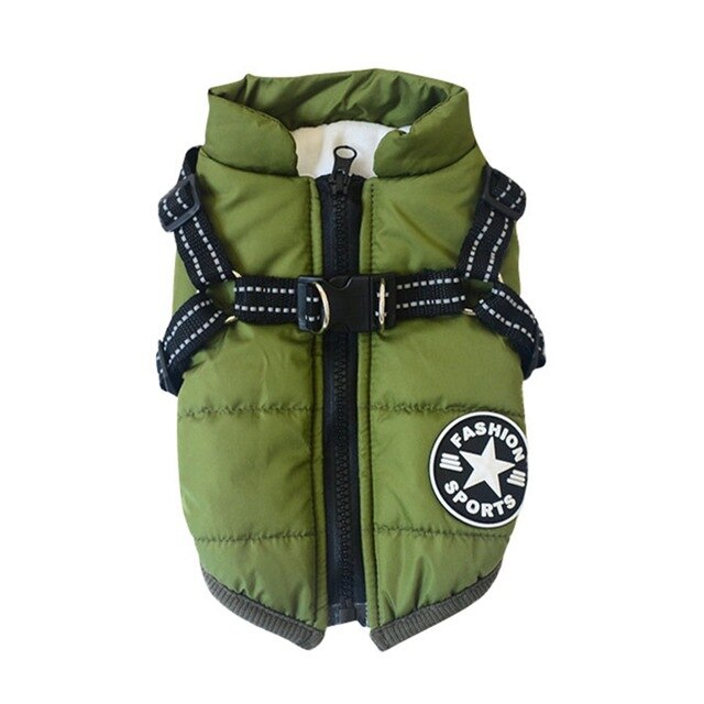 Autumn Winter Pet Skiing Costume Sleeveless Cotton Padded Vest With Durable Chest Strap Harness Clothing Coat Supplies — image 7