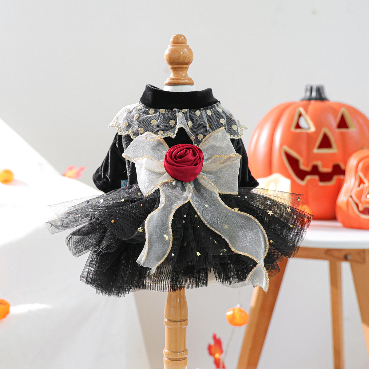 Pet Dog Cat Clothes Halloween Black Velvet Rose Dress Cute Small Dog — image 5