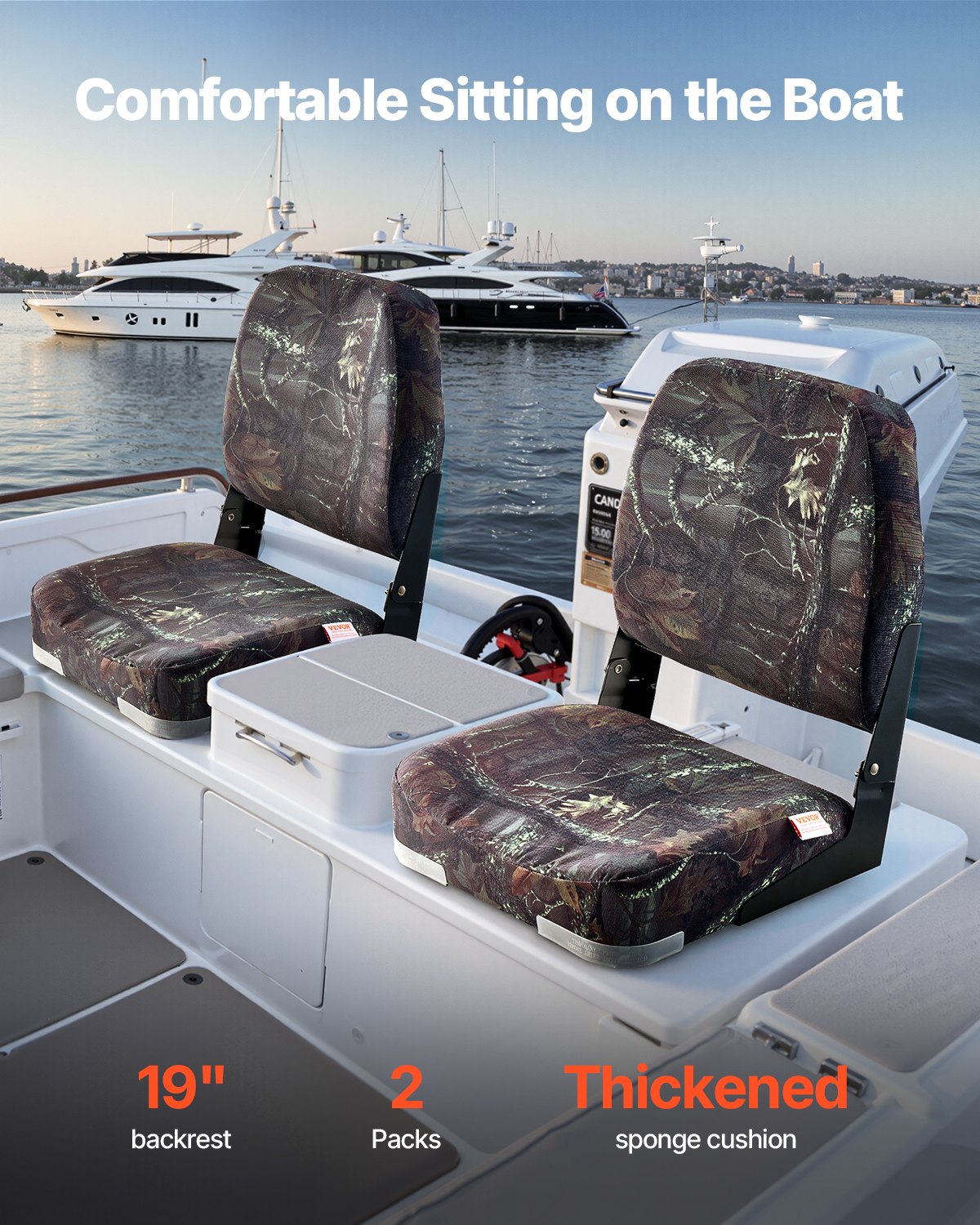 Asiento de Barco, Espalda Baja, Asiento de Pescar Reclinable con Funda de Espuma y Tela de Policarbonato, Estructura de PP Fuerte, Asiento de Barco Plegable para Embarcaciones, Yates, Navegación, Color Camuflaje (2 Piezas) — imagen 4