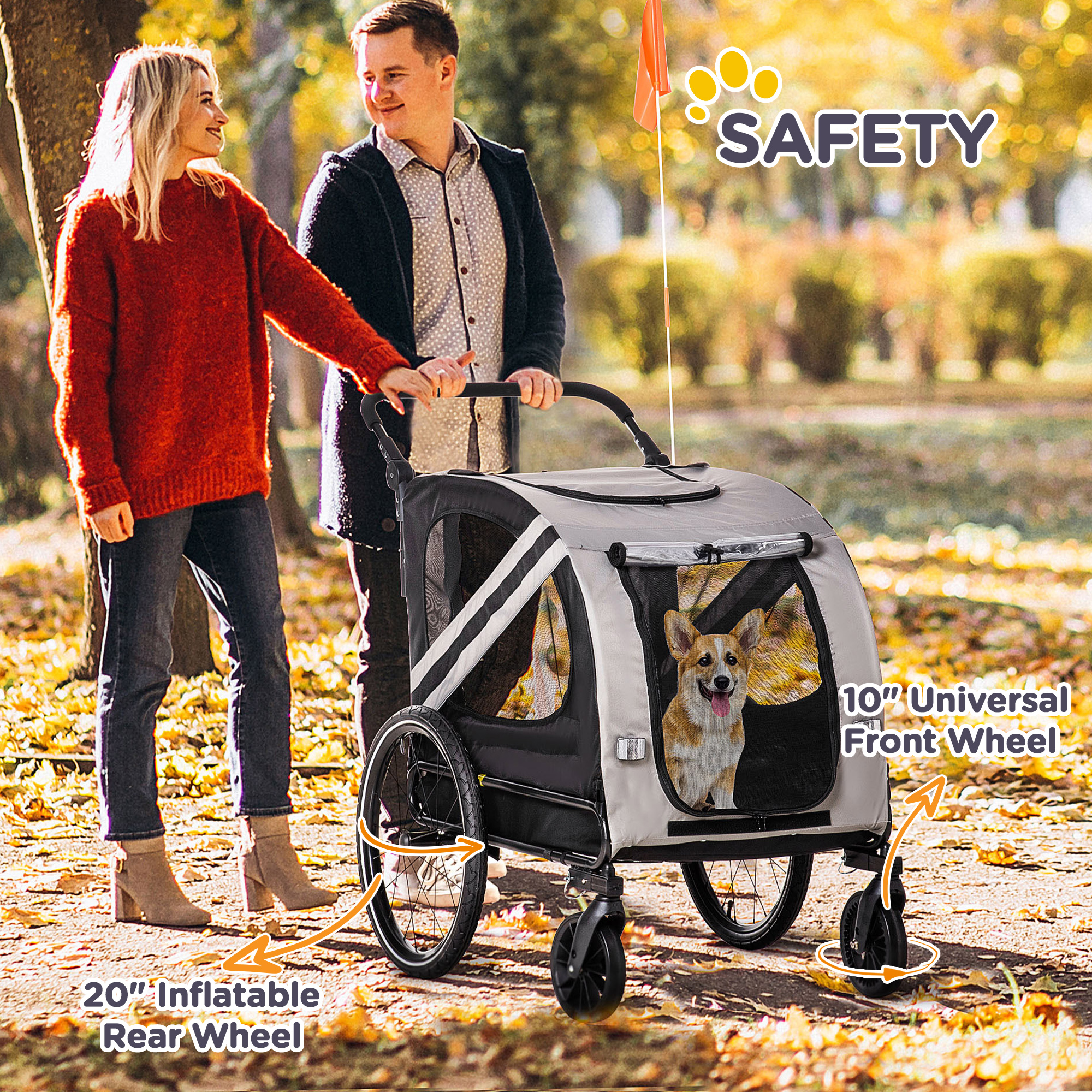 2-in-1 Pet Bike Trailer for Small Medium Dogs, Road-Visibility Dog Stroller Bicycle Carrier, Weather-Strong Bike Wagon Trailer Sidecar Attachment, Gray — image 8