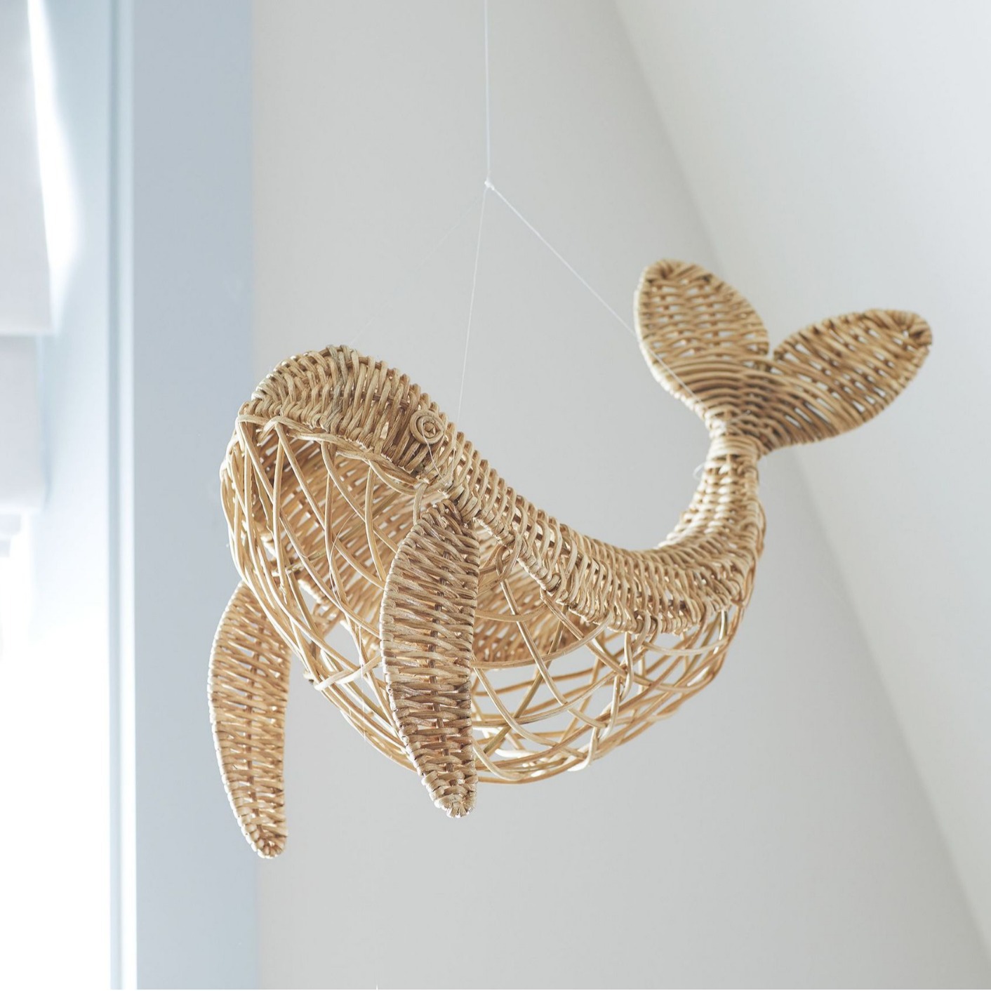 Handmade Rattan Whale Wall Hanging Decoration for Kids Room, Photography Props, Home Decor, Woven Ornament — image 1