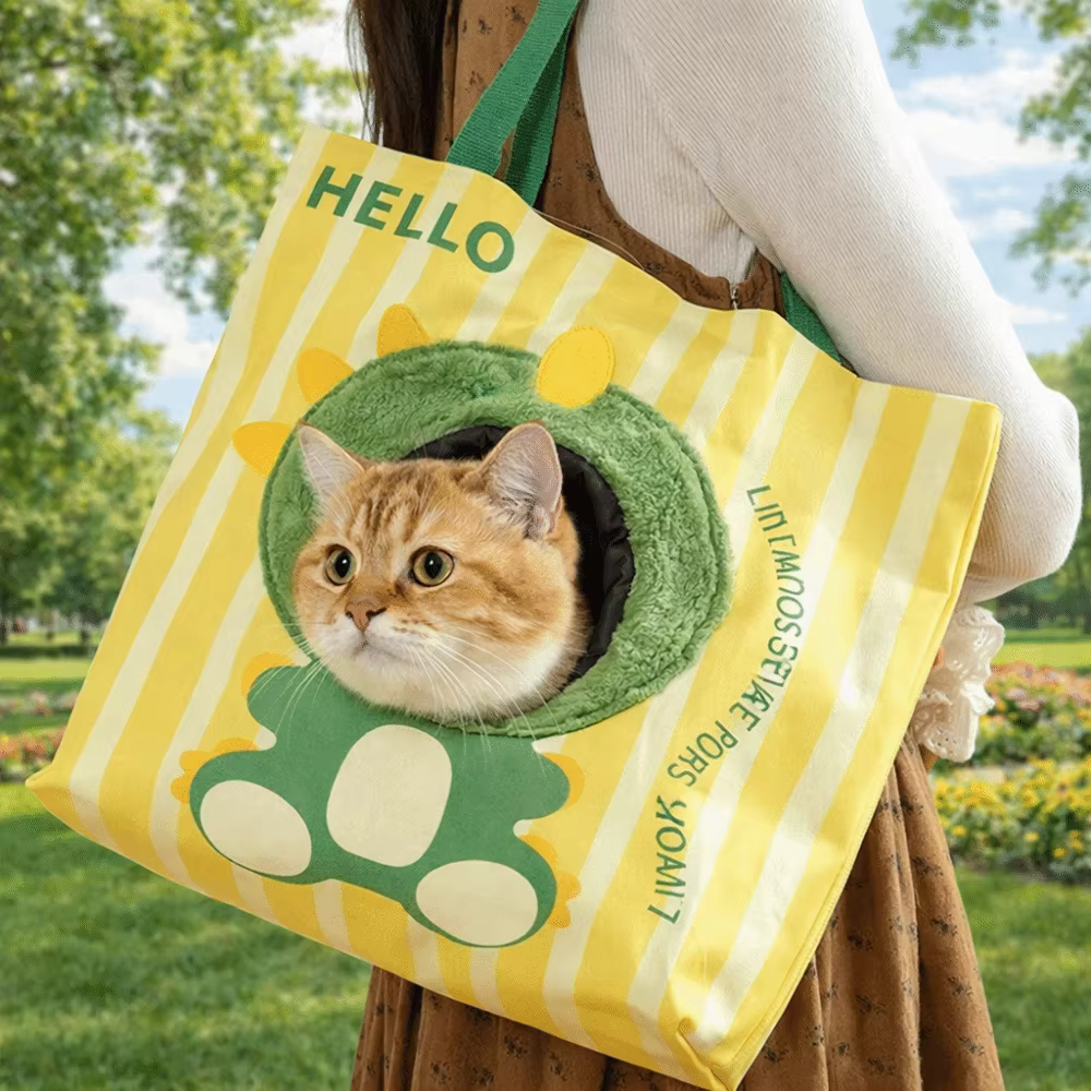 Pet Transfer Bag Breathable Cat Carrier Bag Portable Cartoon Puppy Travel Bag with Hole Canvas Pet Tote Bag Pet Travel — image 2