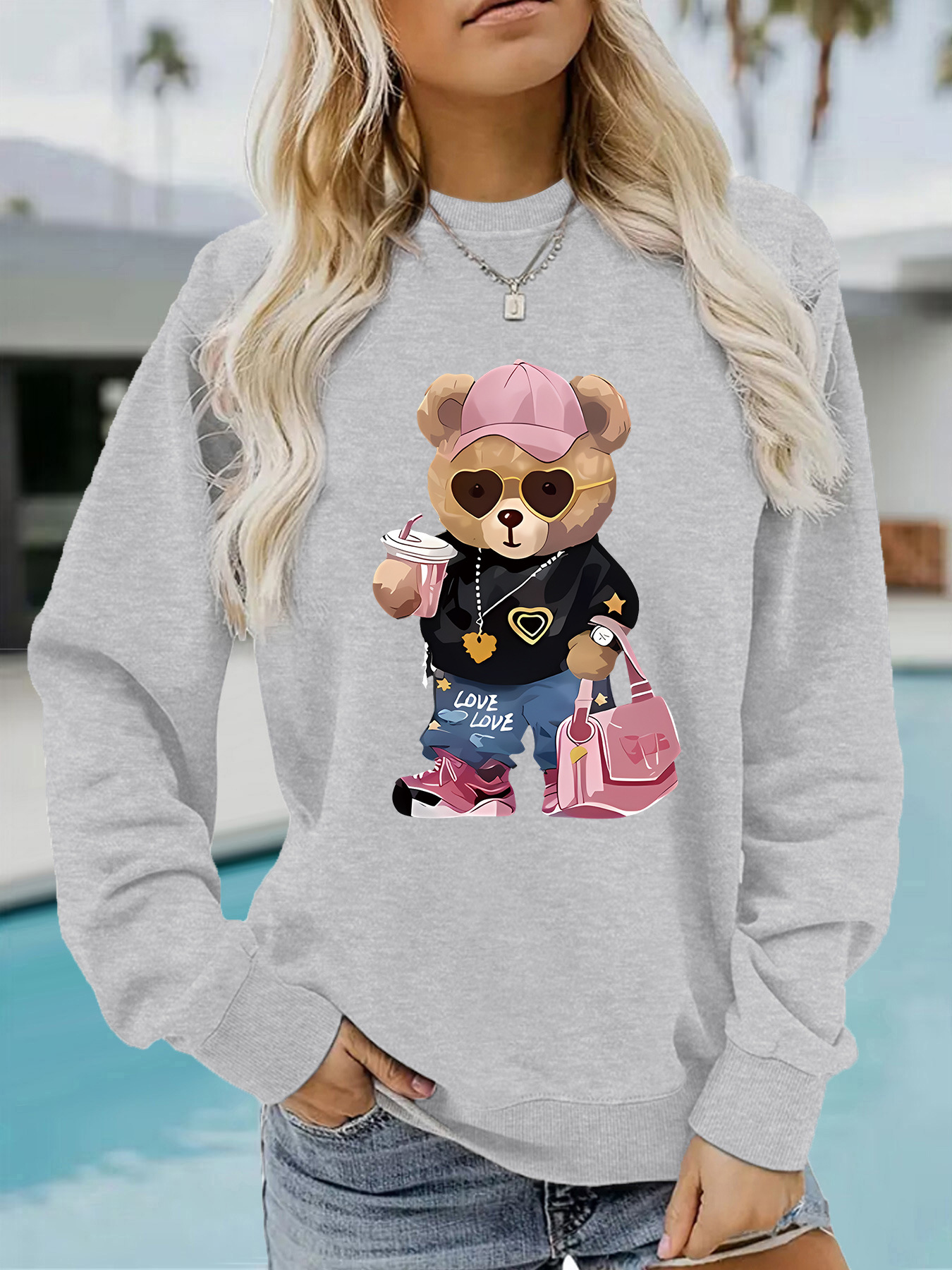 Teddy bear printed loose hoodie — image 11