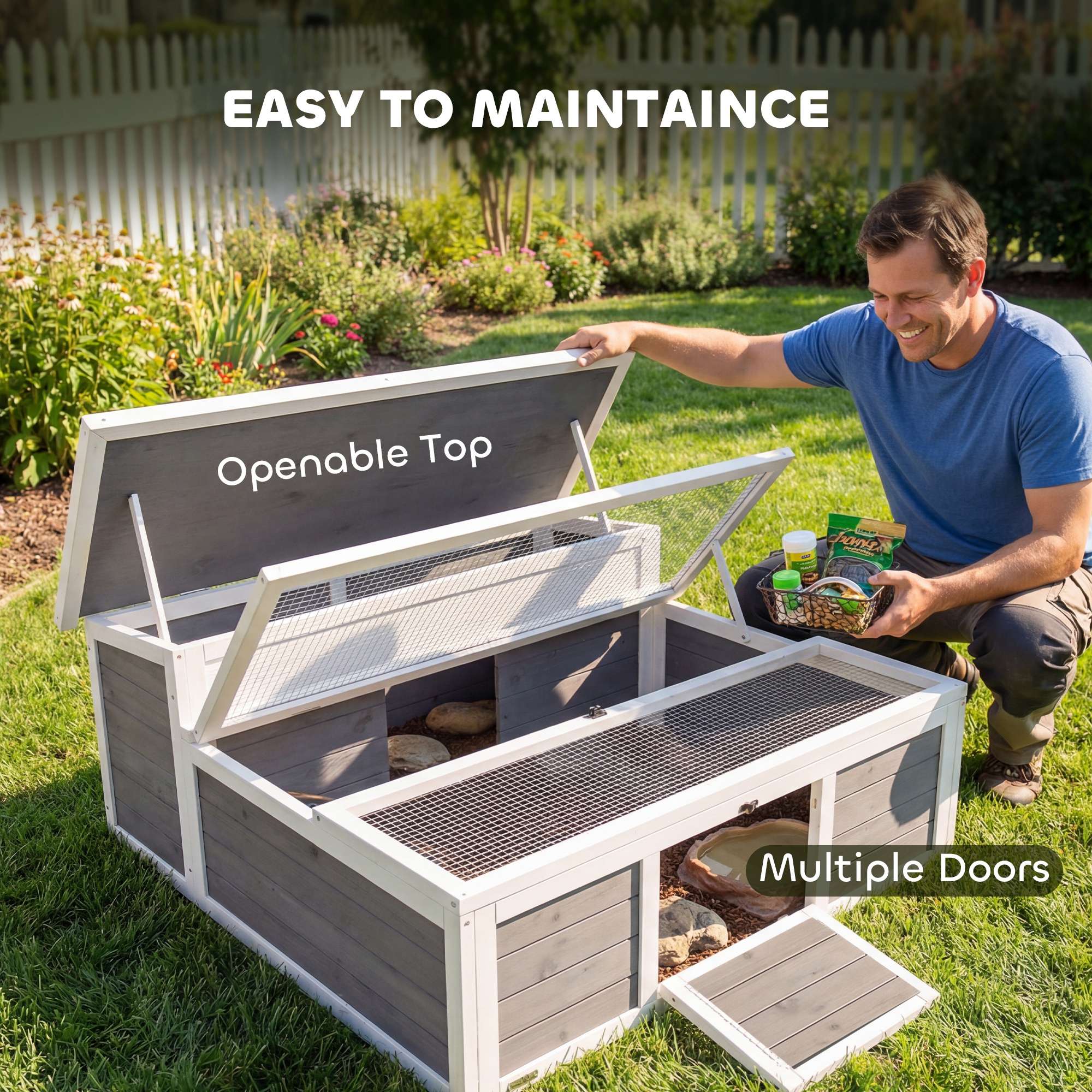 Tortoise Habitat Openable Top Wooden Tortoise Enclosure Run Area and Clear Window Dark Gray — image 6