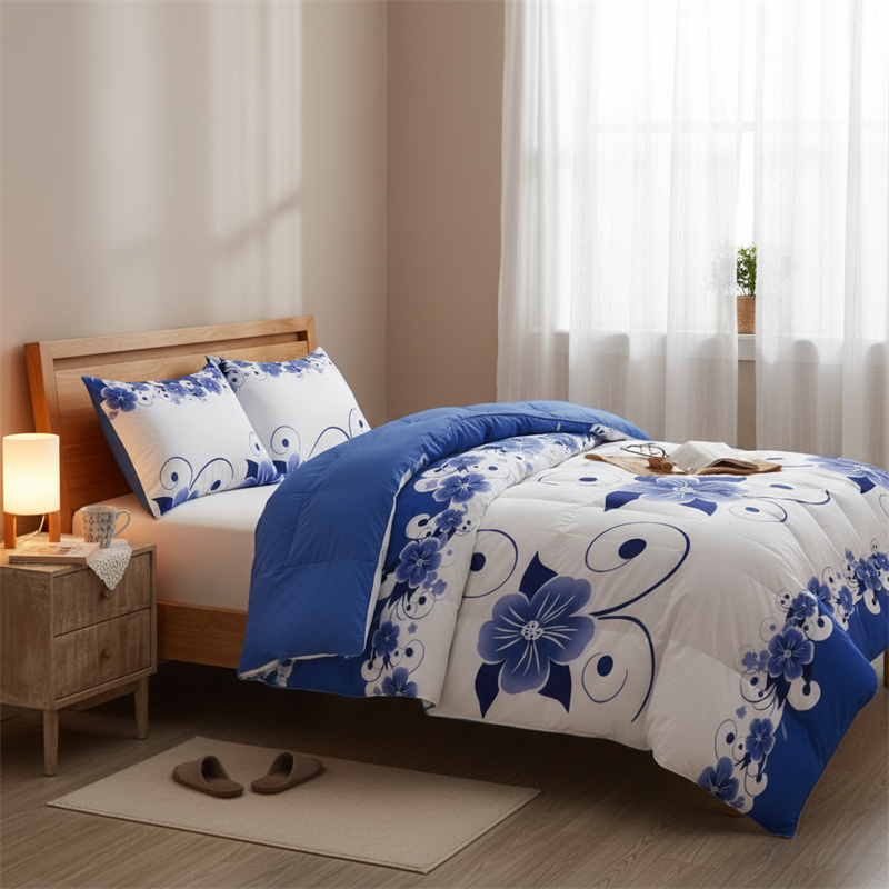 Conjunto de 3 Piezas de Cubierta de Duvet, Diseño de US Azul y Blanco Florales Botánicos Impresos en Alta Densidad, Con Cierre de Corcheta y Cordones de Esquina, Materiales de Cama Amigables con Mascotas — imagen 17